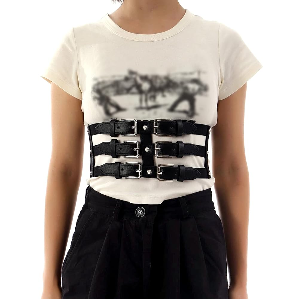 Eigso Punk Leather Goth Belt for Women Men Retro Vintage